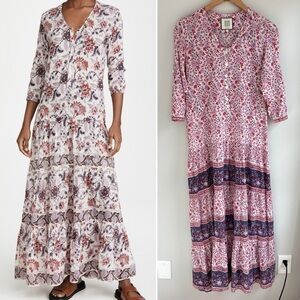 Bell by Alicia Bell Veronica 3/4 Sleeve Button Maxi Dress Caftan Purple Red